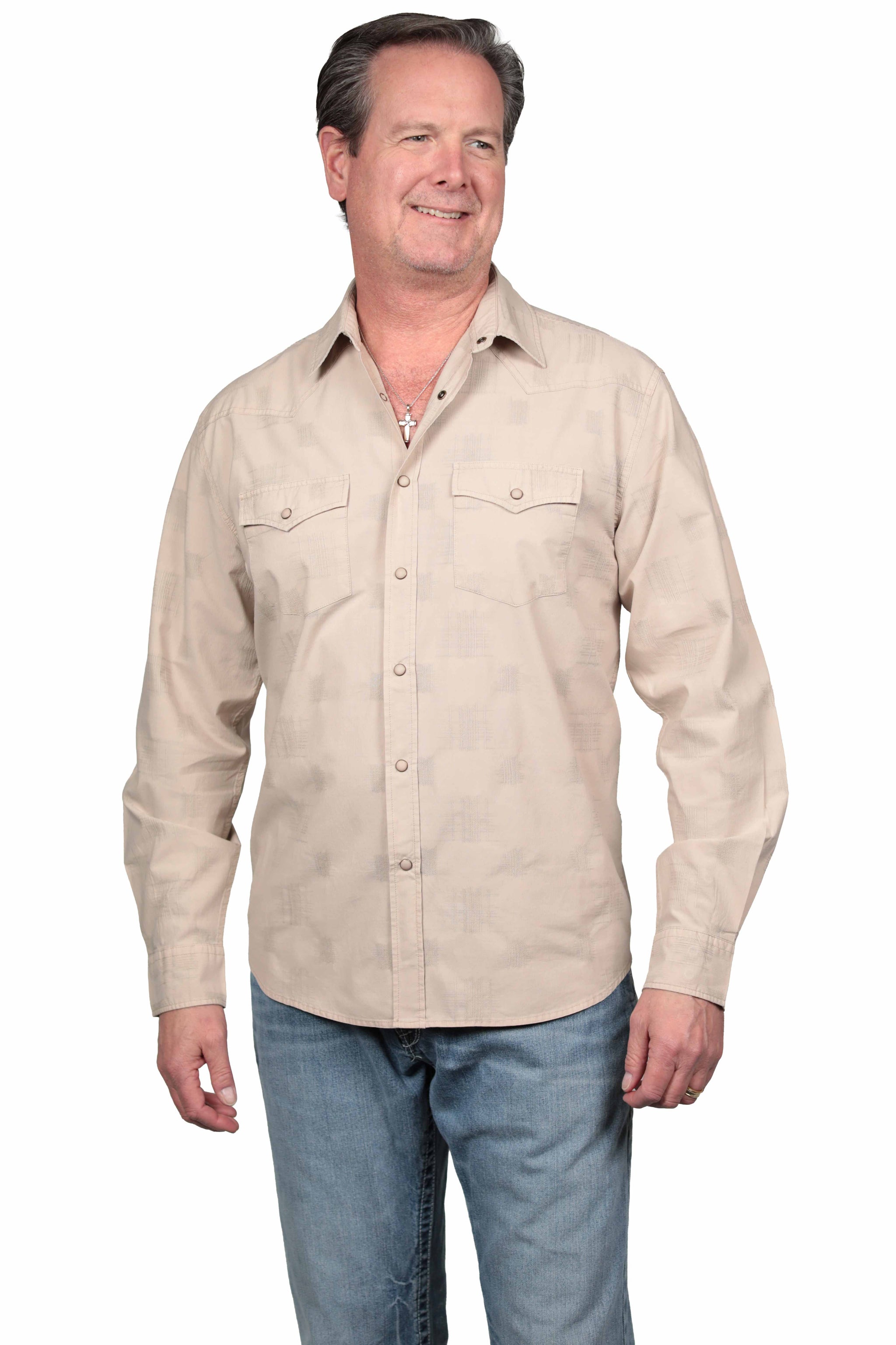 Scully Leather Tan Long Sleeve Textured Shirt - 5429-TAN - Scully Leather - Flyclothing LLC