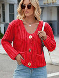 Round Neck Button Up Cardigan with Pockets - Trendsi - Flyclothing LLC