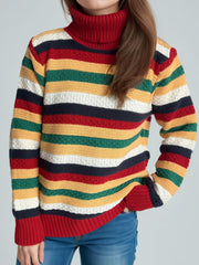 Contrast Stripes Turtleneck Long Sleeve Sweater - Trendsi