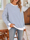 Striped Round Neck Long Sleeve Sweatshirt - Trendsi - Flyclothing LLC