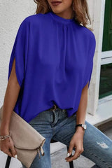 Tie Back Slit Half Sleeve Blouse - Trendsi - Flyclothing LLC
