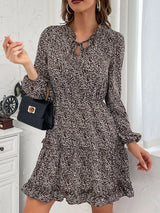 Ruffle Hem Tie Neck Mini Dress - Trendsi - Flyclothing LLC