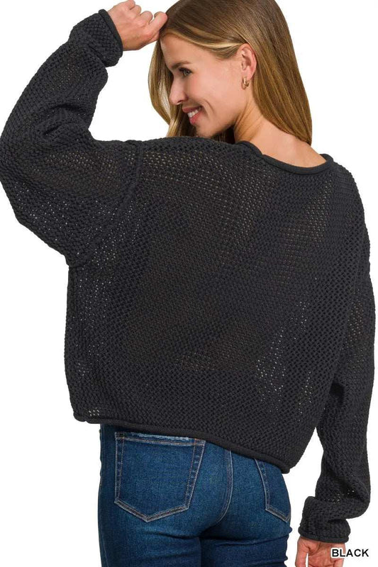 Zenana Textured Drop Shoulder Knit Top - Trendsi - Flyclothing LLC