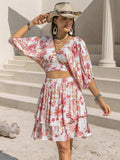 Printed Half Sleeve Top and Layered Skirt Set - Trendsi - Flyclothing LLC