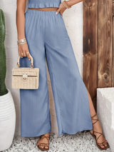 Smocked Surplice Cami and Wide Leg Pants Set - Trendsi - Flyclothing LLC