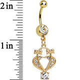 Clear Gem Gold Plated Bow Tied Basket Heart Dangle Belly Ring