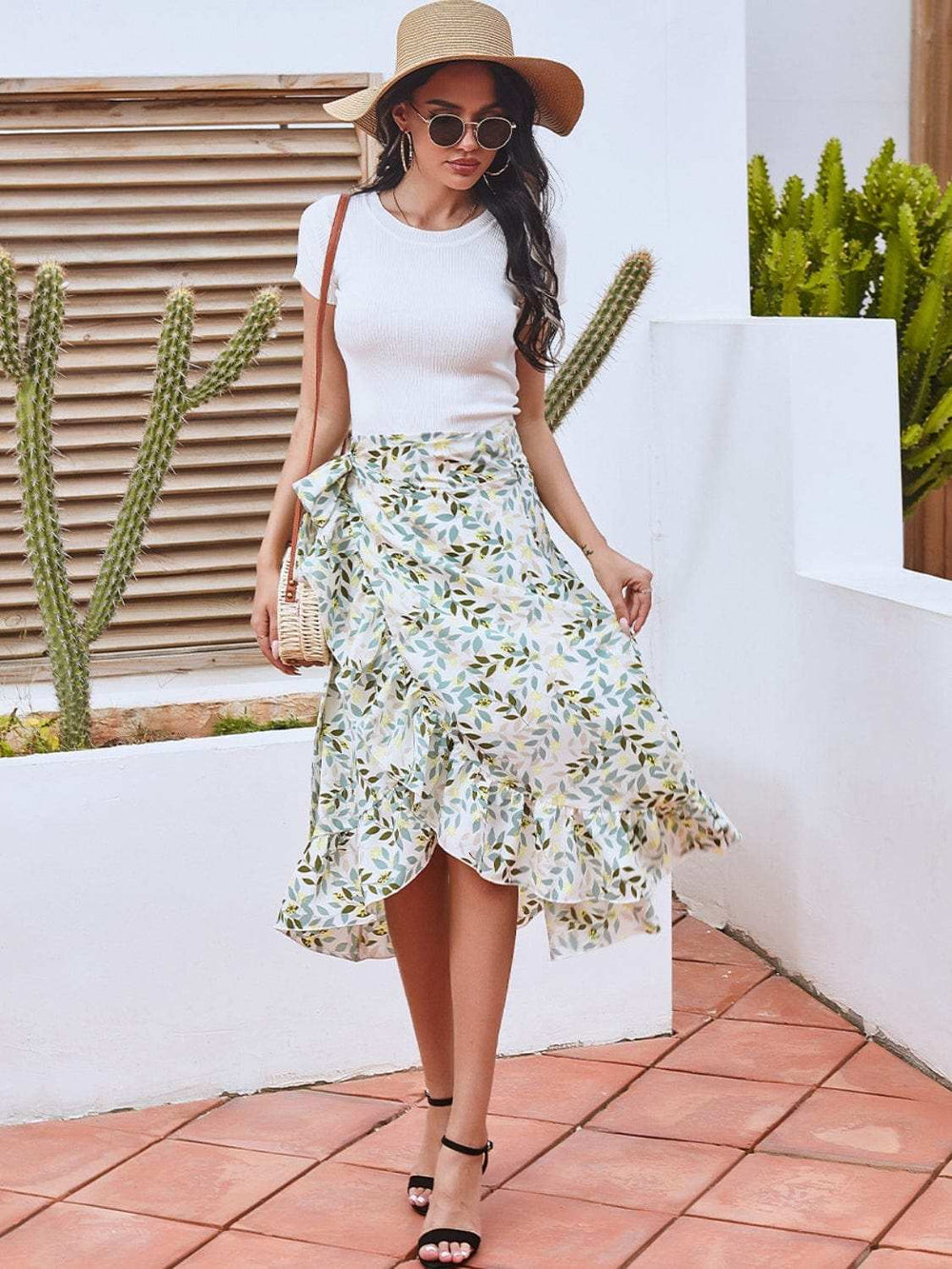 Printed Ruffled Midi Skirt - Trendsi - Flyclothing LLC