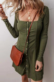 Square Neck Long Sleeve Mini Dress - Trendsi - Flyclothing LLC