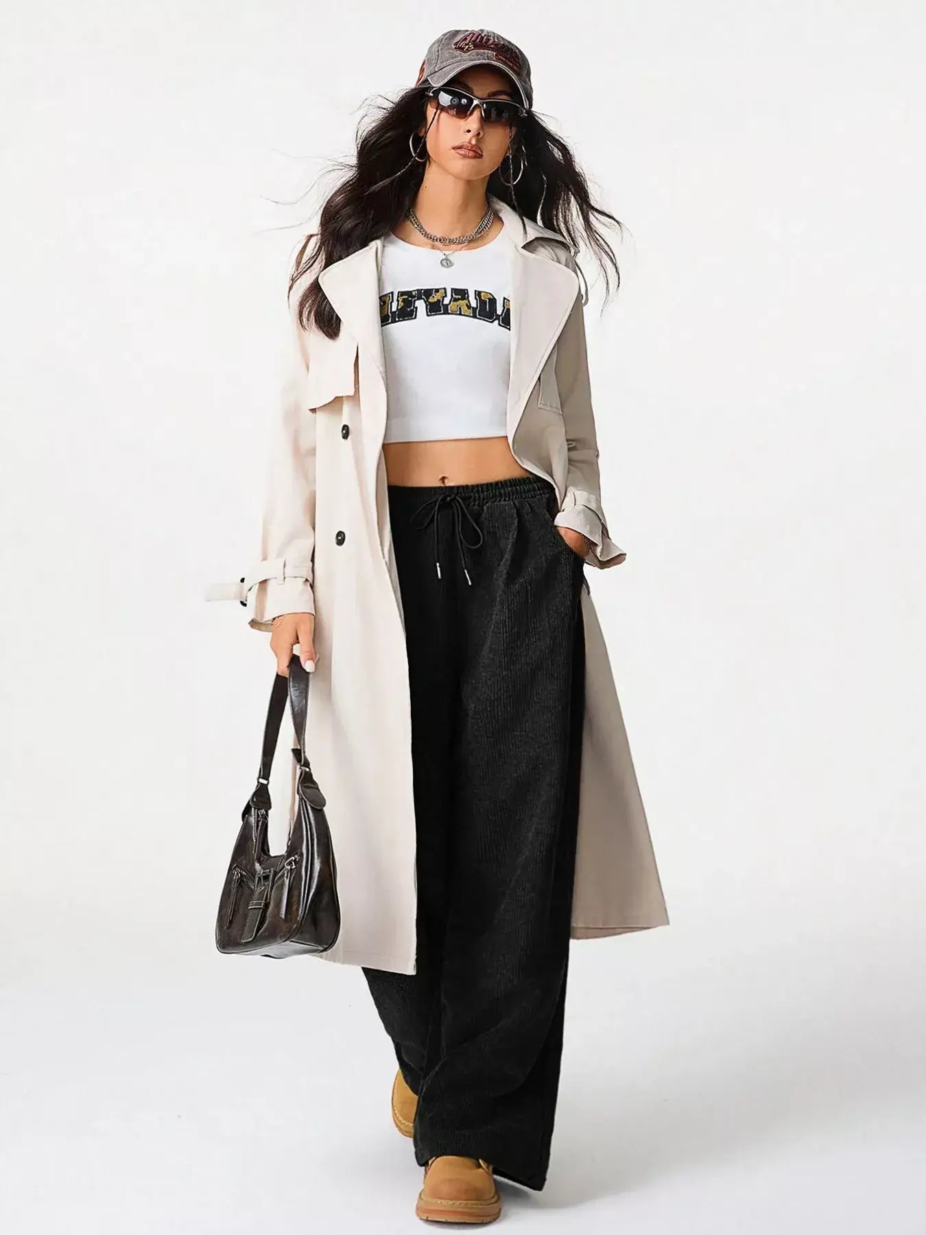 Casual Corduroy Wide Leg Pants - Trendsi - Flyclothing LLC