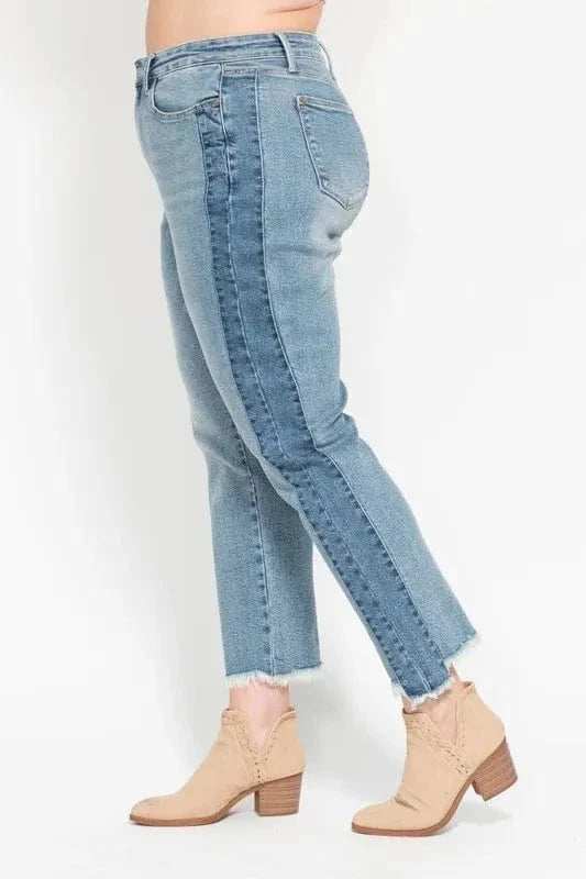 Judy Blue Full Size Vintage Wash Side Panel Detail with Fray Hem Slim Plus Size - Trendsi - Flyclothing LLC