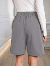 High-Waisted Pleated Shorts with Button Detail - Trendsi - Flyclothing LLC