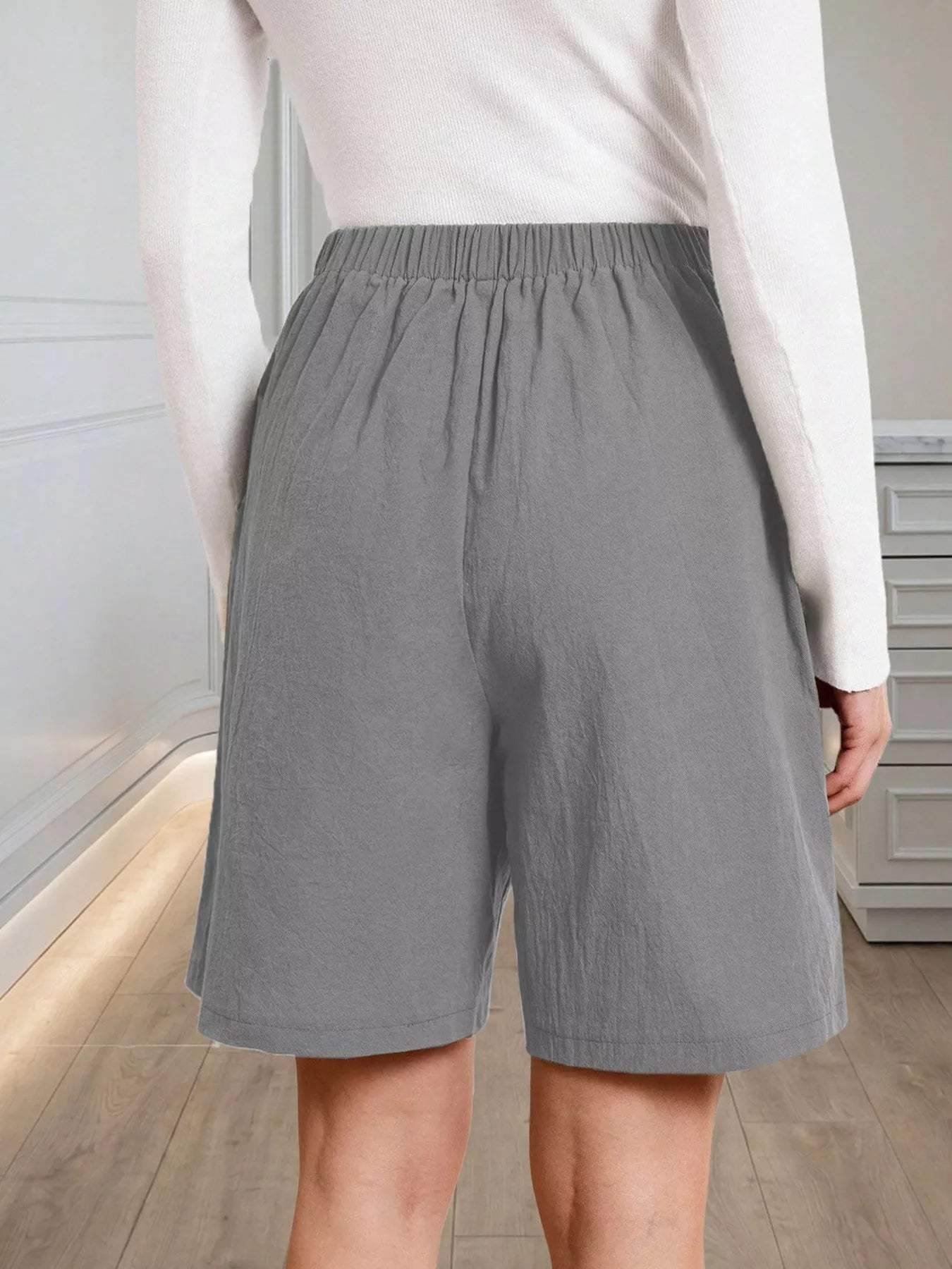 High-Waisted Pleated Shorts with Button Detail - Trendsi - Flyclothing LLC