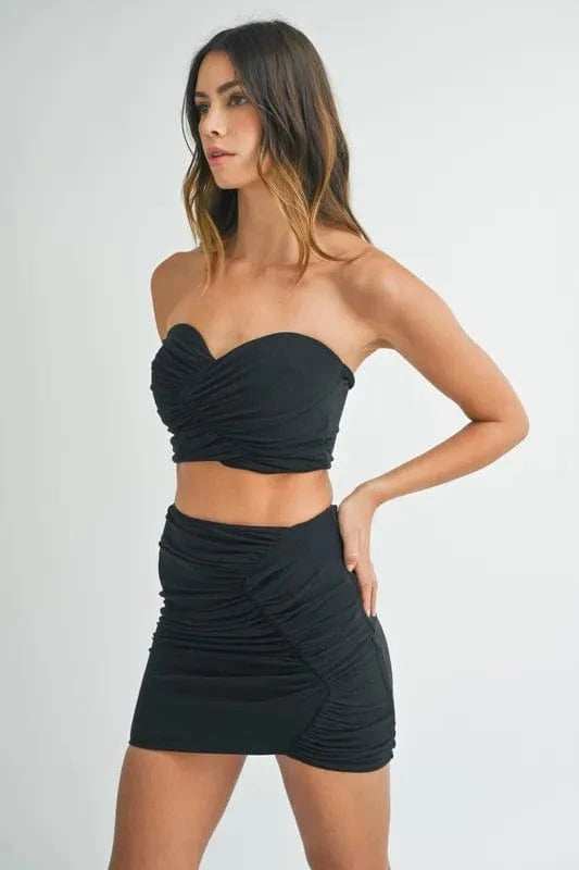 MABLE Ruched Tube Crop Top and Skirt Set - Trendsi - Flyclothing LLC