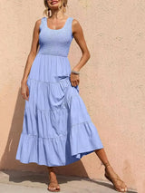 Tiered Smocked Wide Strap Dress - Trendsi - Flyclothing LLC