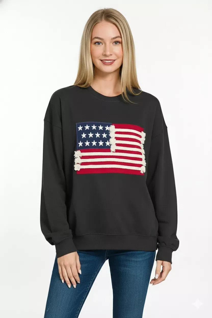 Zenana French Terry American Flag Pullover - Trendsi - Flyclothing LLC