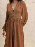 Ruffled Hem V-Neck Balloon Sleeve Maxi Dress - Trendsi