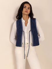 Tied Contrast Trim Vest - Trendsi