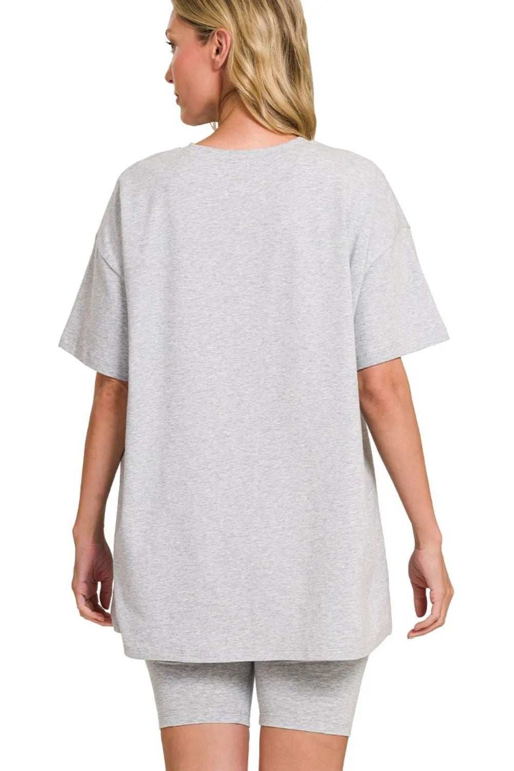 Zenana Cotton Round Neck Top & Biker Shorts - Trendsi - Flyclothing LLC