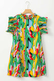 Ruffled Printed Cap Sleeve Mini Dress - Trendsi - Flyclothing LLC