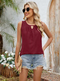 Eyelet Cutout Round Neck Tank - Trendsi - Flyclothing LLC