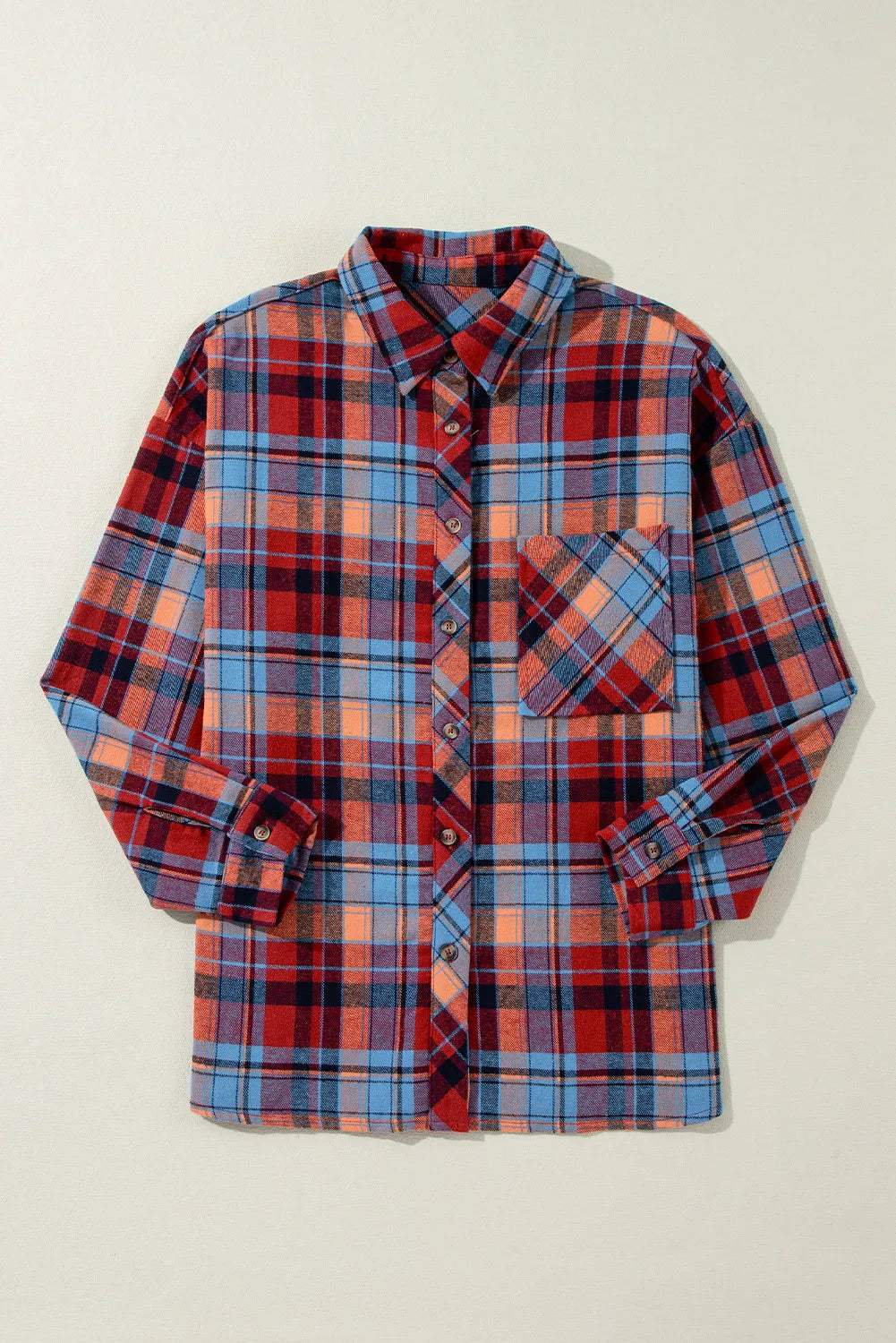 Plaid Collared Neck Long Sleeve Shirt - Trendsi - Flyclothing LLC
