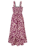 Smocked Printed Square Neck Sleeveless Dress - Trendsi