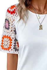 Geometric Round Neck Short Sleeve Blouse - Trendsi - Flyclothing LLC