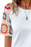 Geometric Round Neck Short Sleeve Blouse - Trendsi