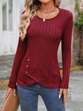 Decorative Button Round Neck Long Sleeve T-Shirt - Trendsi - Flyclothing LLC