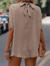 Swiss Dot Mock Neck Half Sleeve Blouse - Trendsi - Flyclothing LLC