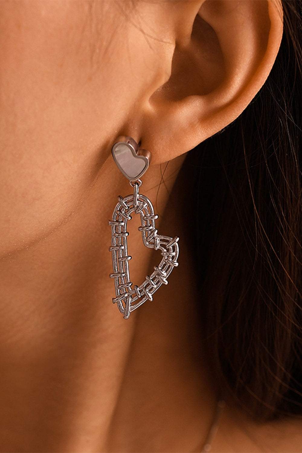 Stainless Steel Heart Earrings and Necklace Set - Trendsi - Flyclothing LLC
