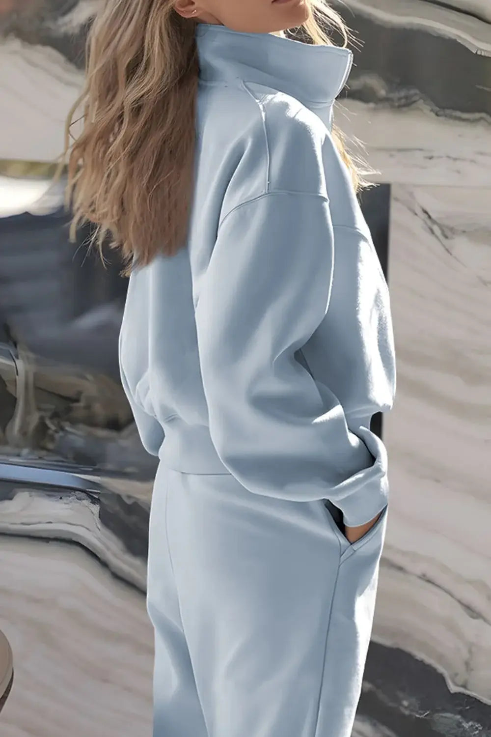 Half Zip Long Sleeve Top and Joggers Set - Trendsi - Flyclothing LLC