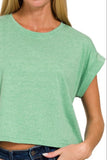 Zenana Rolled Sleeve Crop T-Shirt - Trendsi