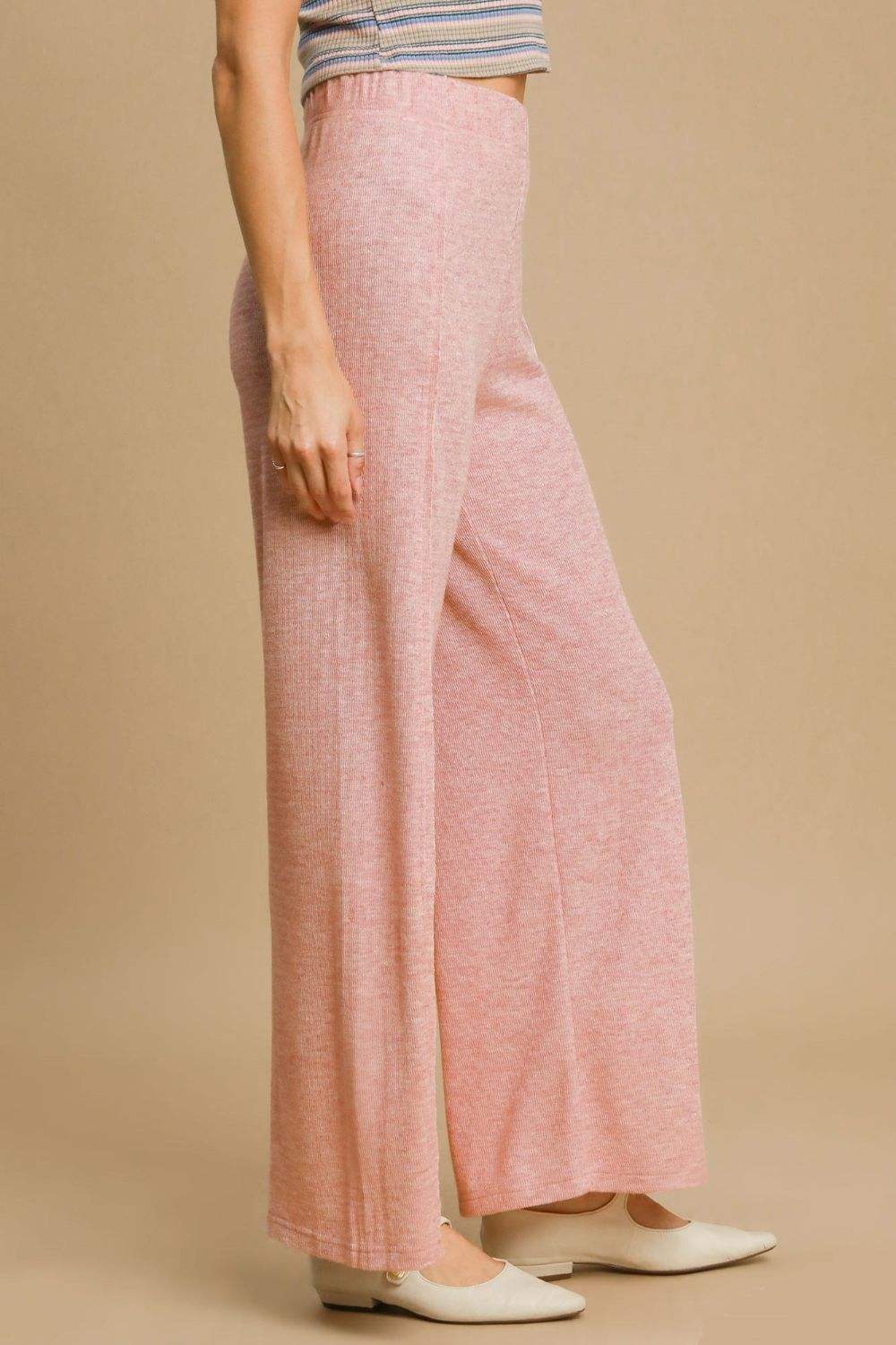 Umgee Elastic Waist Wide Leg Knit Pants - Trendsi - Flyclothing LLC