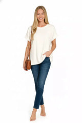 Zenana Soft Melange Hacci Short Sleeve Round Neck Top - Trendsi - Flyclothing LLC