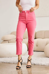 RFM Crop Dylan Full Size Tummy Control High Waist Raw Hem Jeans - Trendsi - Flyclothing LLC