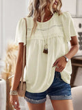 Lace Detail Round Neck Short Sleeve Blouse - Trendsi - Flyclothing LLC