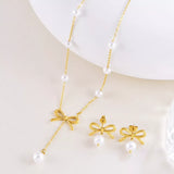 18K Gold-Plated Bowknot Pearl Jewelry Set - Trendsi - Flyclothing LLC