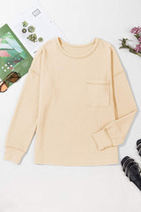 Pocketed Round Neck Long Sleeve Top - Trendsi - Flyclothing LLC