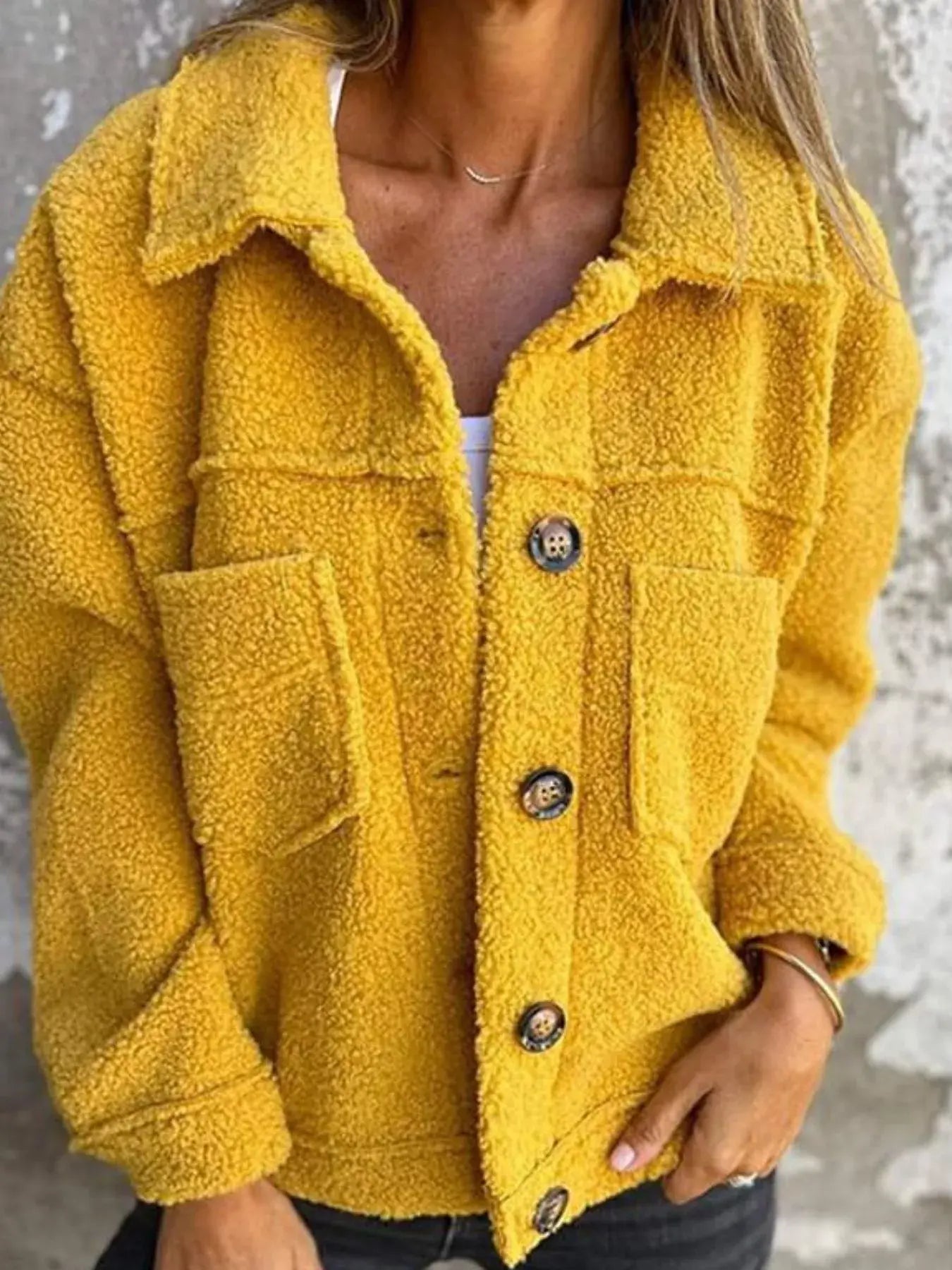 Full Size Single-Breasted Sherpa Shacket Plus Size - Trendsi - Flyclothing LLC