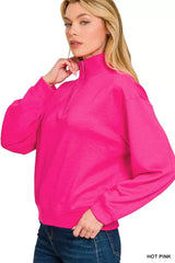 Zenana Scuba Half Zip Pullover Sweatshirt - Trendsi - Flyclothing LLC