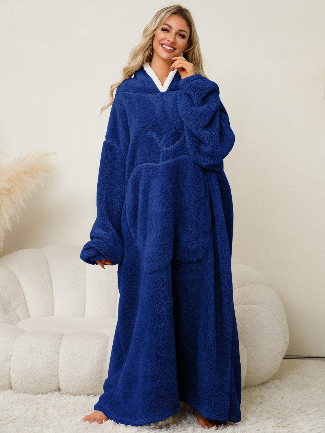 Pocketed Contrast Long Sleeve Hooded Lounge Dress - Trendsi - Flyclothing LLC