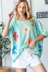 HOPELY Floral Waffle Oversize T-Shirt - Trendsi