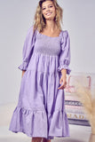 BiBi Swiss Dot Flounce Sleeve Smocked Tiered Midi Dress - Trendsi