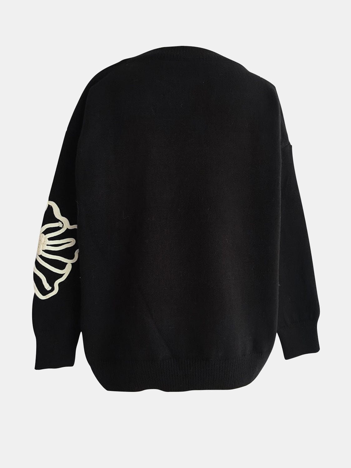 Flower Round Neck Long Sleeve Sweater - Trendsi