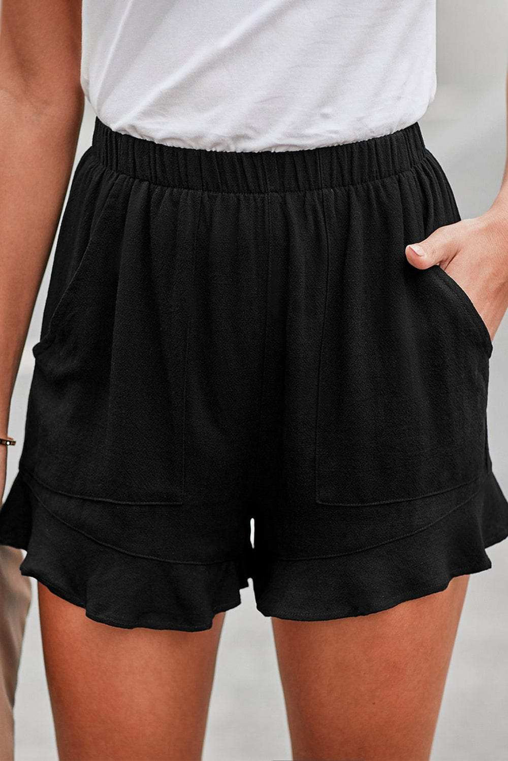 Elastic Waist Shorts with Pockets - Trendsi - Flyclothing LLC