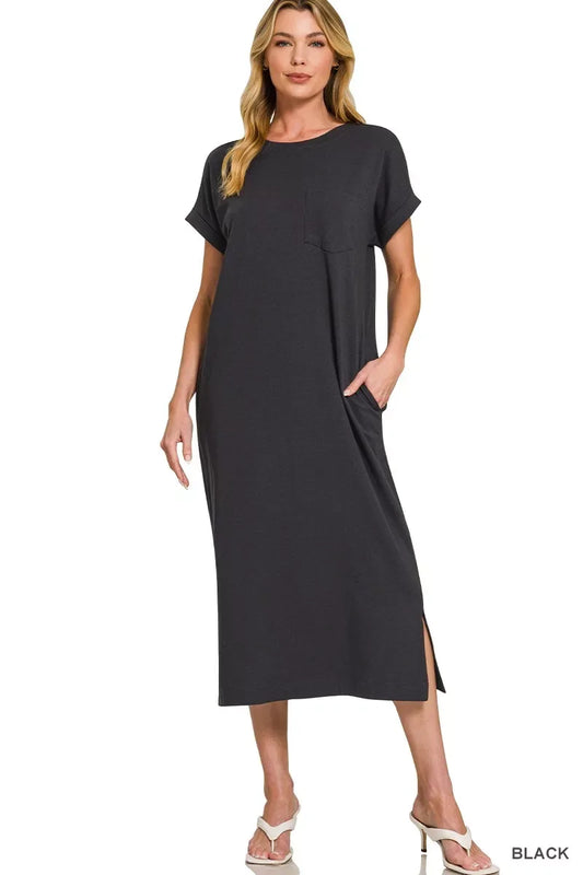 Zenana Round Neck Short Sleeve Midi Dress - Trendsi - Flyclothing LLC