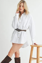 Aemi + Co High-Low Collared Neck Drop Shoulder Shirt - Trendsi - Flyclothing LLC