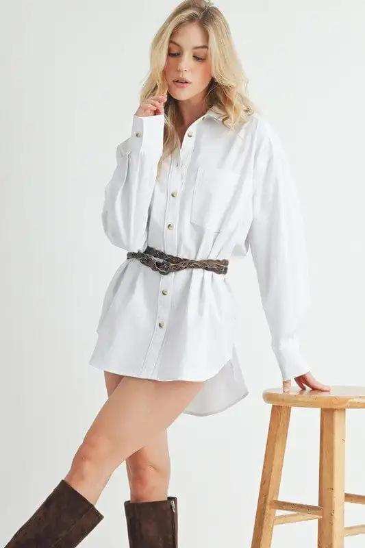 Aemi + Co High-Low Collared Neck Drop Shoulder Shirt - Trendsi - Flyclothing LLC