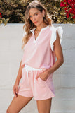 Ruffled Notched Top and Drawstring Shorts Set - Trendsi - Flyclothing LLC